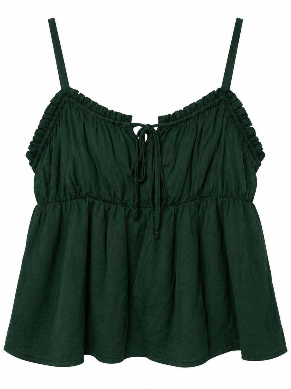 American Eagle Babydoll Ruched Romantic Forest Green Ruched Tie Front Cami Top - Picture 2 of 11